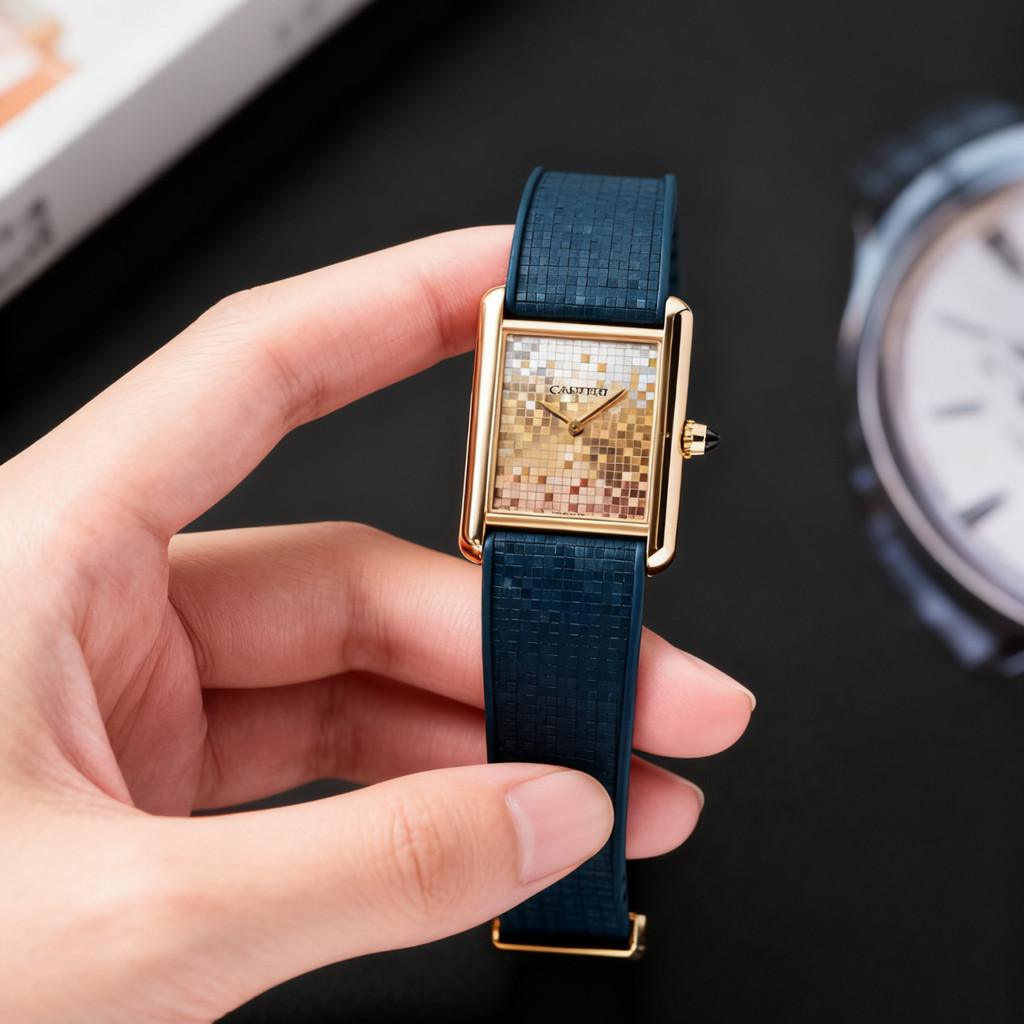 Denique Mosaic CTS Wat Strap For Cartier Tank For Cartier Dumont Quick Release Spring Clasp Buckle v