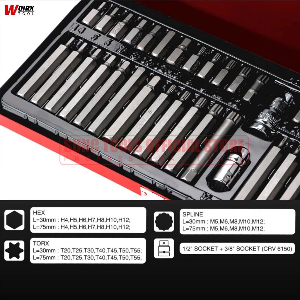 WOIRX TOOL Mata Kunci SET Mata Kunci L Bintang Socket Ratchet 40pcs Mata Kunci Mesin Impact Star Hex