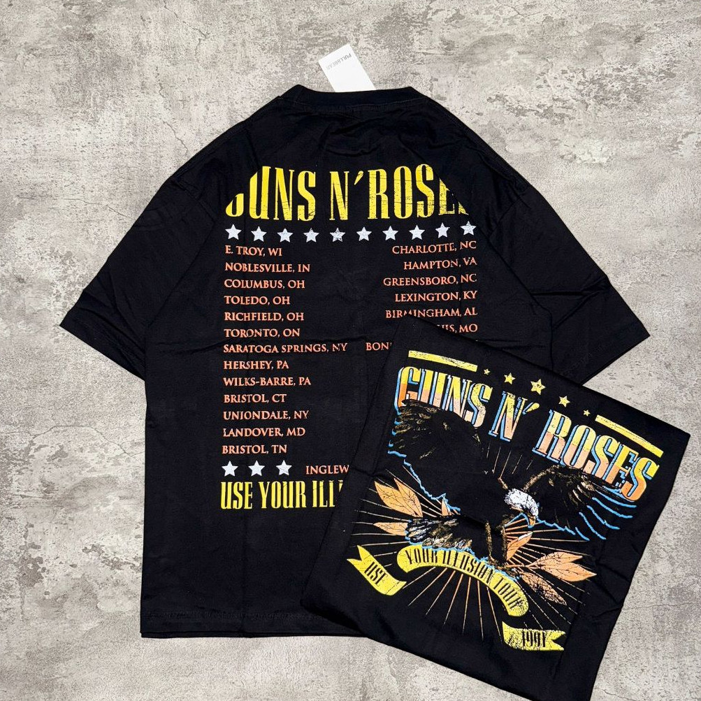 Baju Kaos Oversize Guns N' Roses Use Your Illusion Tour 1991 - T Shirt Guns N Roses Black 20s Kaos U