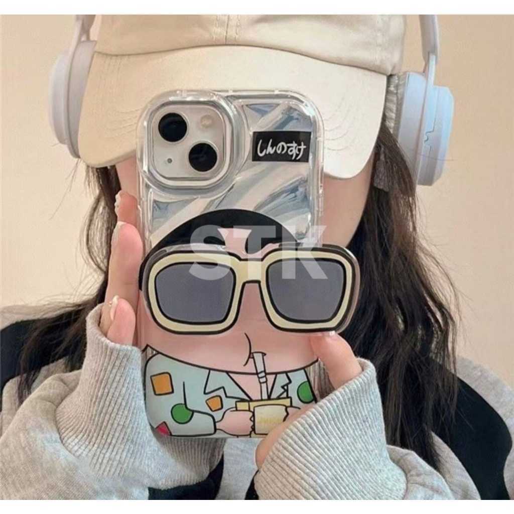 AJ_Store case+popsocket Shinchan hellokitty Sunglass Popsocket Case iPhone11 12 13 14 PRO MAX PLUS F
