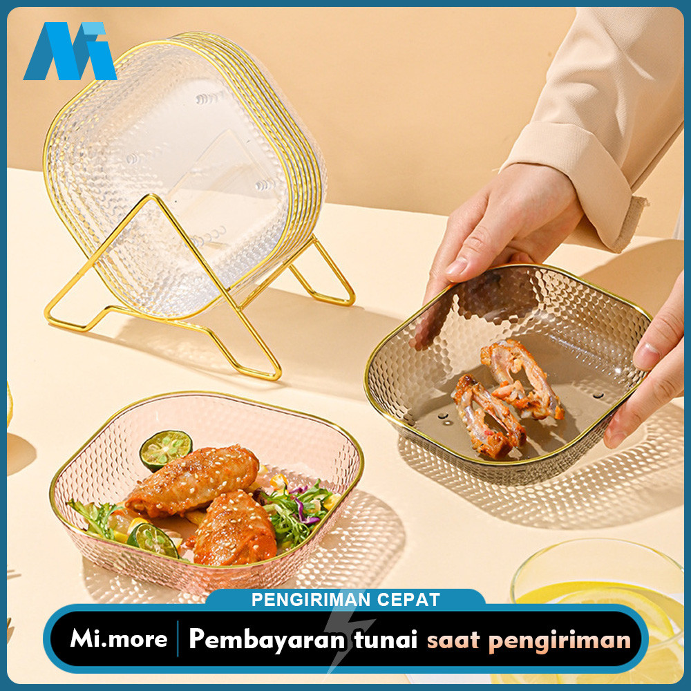 Mi.more Set Tempat Penyimpanan Piring Camilan: Transparan/Emas/Hitam/Piring Buah Berpinggiran Emas