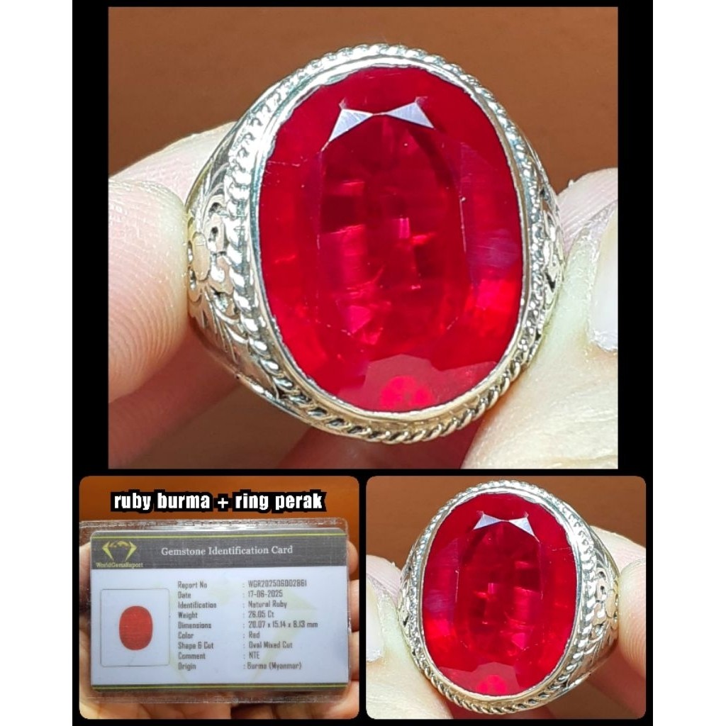 BATU RUBY BURMA SUPER JUMBO PIGEON + RING PERAK SILVER