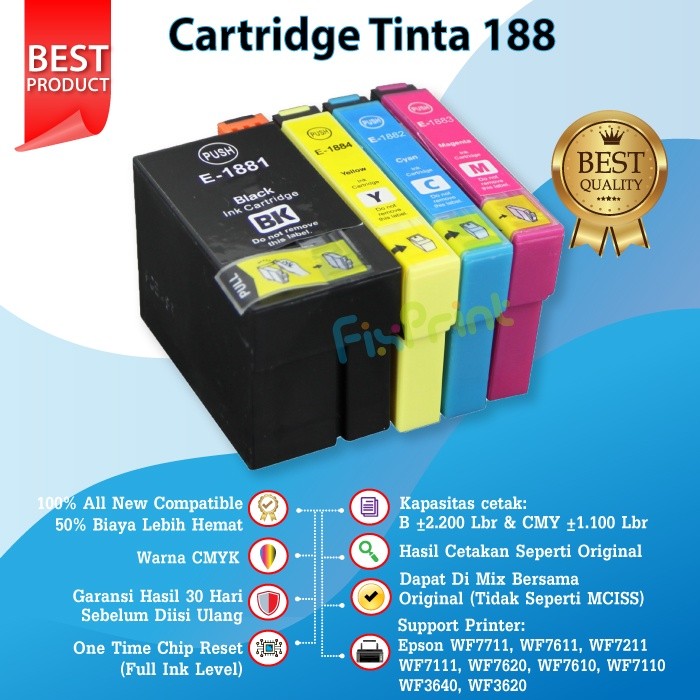 1 SET Cartridge Epson 188 T188 Compatible WF-7711 WF-7211 WF-7111