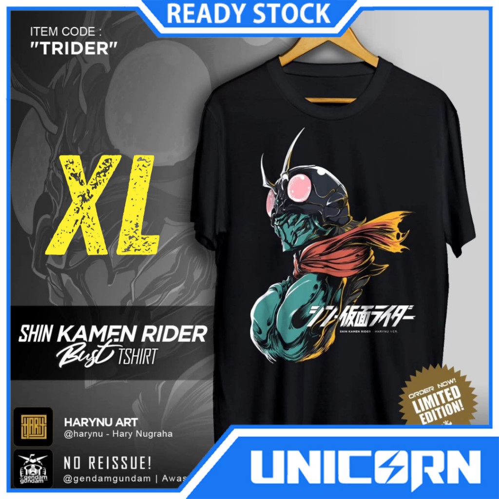 T-Shirt Shin Kamen Rider Black - Size XL / Kaos Shin Kamen Rider Hitam Gendam Gundam - Size XL