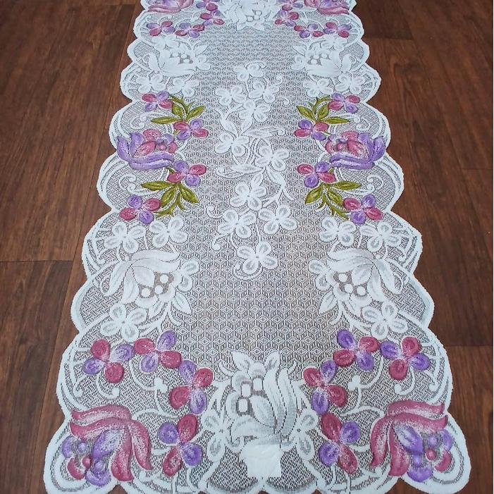 taplak meja ruang tamu minimalis taplak meja tamu rajut - ungu, 50x100cm