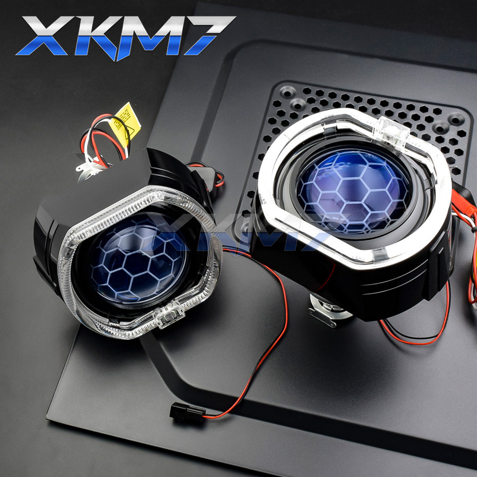 Bi-xenon Lens Projector LED Angel Eye 2.5-in Honeycomb Lenses for Headlight Retrofit Running Light H