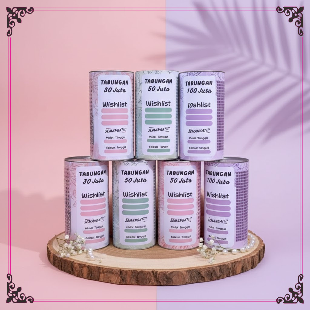 Celengan Target 3JT 5JT 10JT 50JT - Tabungan Challenge Kekinian Viral TikTok - Bahan Kaleng Premium