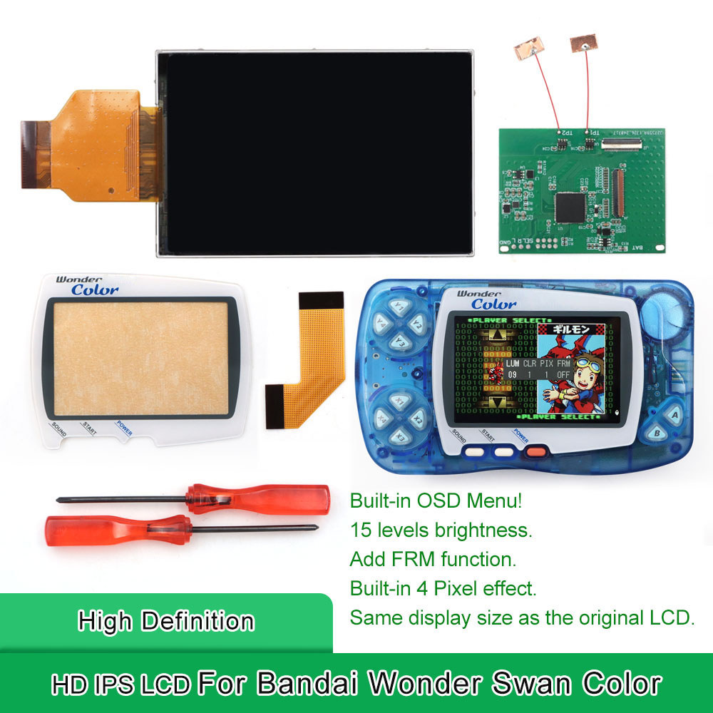 Hispeedo New WSC High DefinitionRetro pixel IPS LCD Backlight For Bandai WonderSwan Color Built-in O