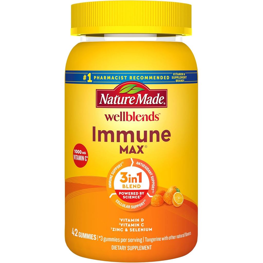 NatureMadeWellblendsImmuneMAXGummies,VitaminC1000mg+Zinc,Selenium,&VitaminD35000IU,ImmuneSupportSupp