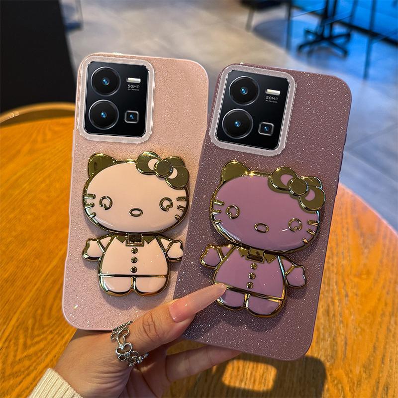 Soft Silikon Case Untuk Hp Vivo Y22 VIVOY22 V2206 Casing Softcase Glitter Dengan Cermin Bracket Cewe