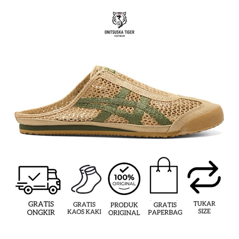 Onitsuka Tiger Sabot Beige Green Free Paperbag