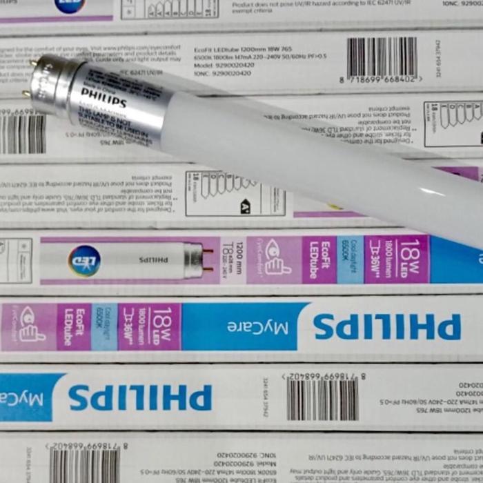 Philips TL led 18watt ecofit lampu neon led t8 18watt 120cm putih - Tanpa bubble
