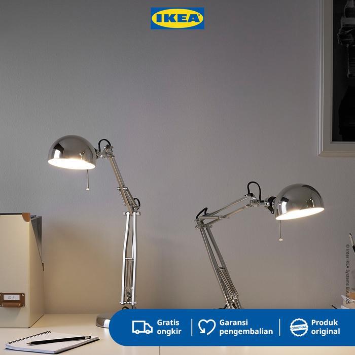 Hot Produk IKEA FORSA Lampu Meja / Lampu Baca / Lampu Kerja Dilapisi Nikel Minimalis Akrilik Baja  T