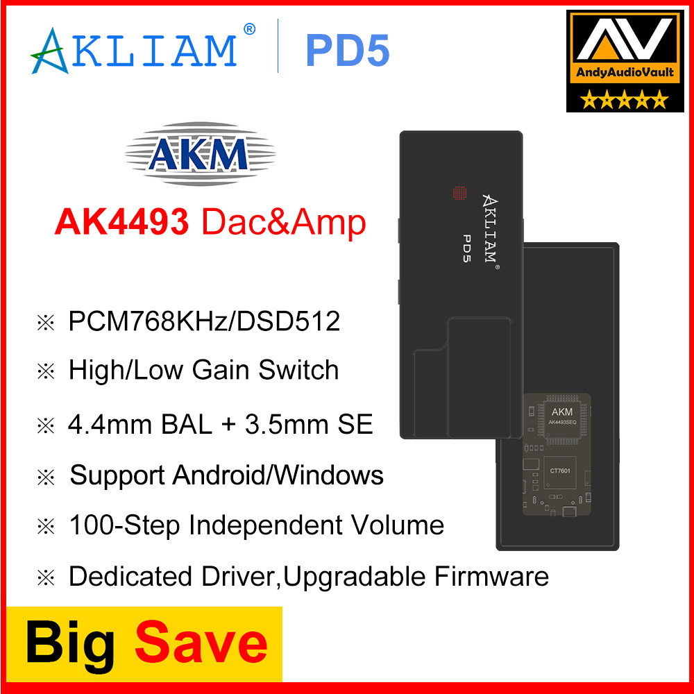 (Andy 5-Star) AkLIAM PD5 AK4493SEQ USB Dac Portable USB Dac & Amp 4.4mm Balanced & 3.5mm Headphone A