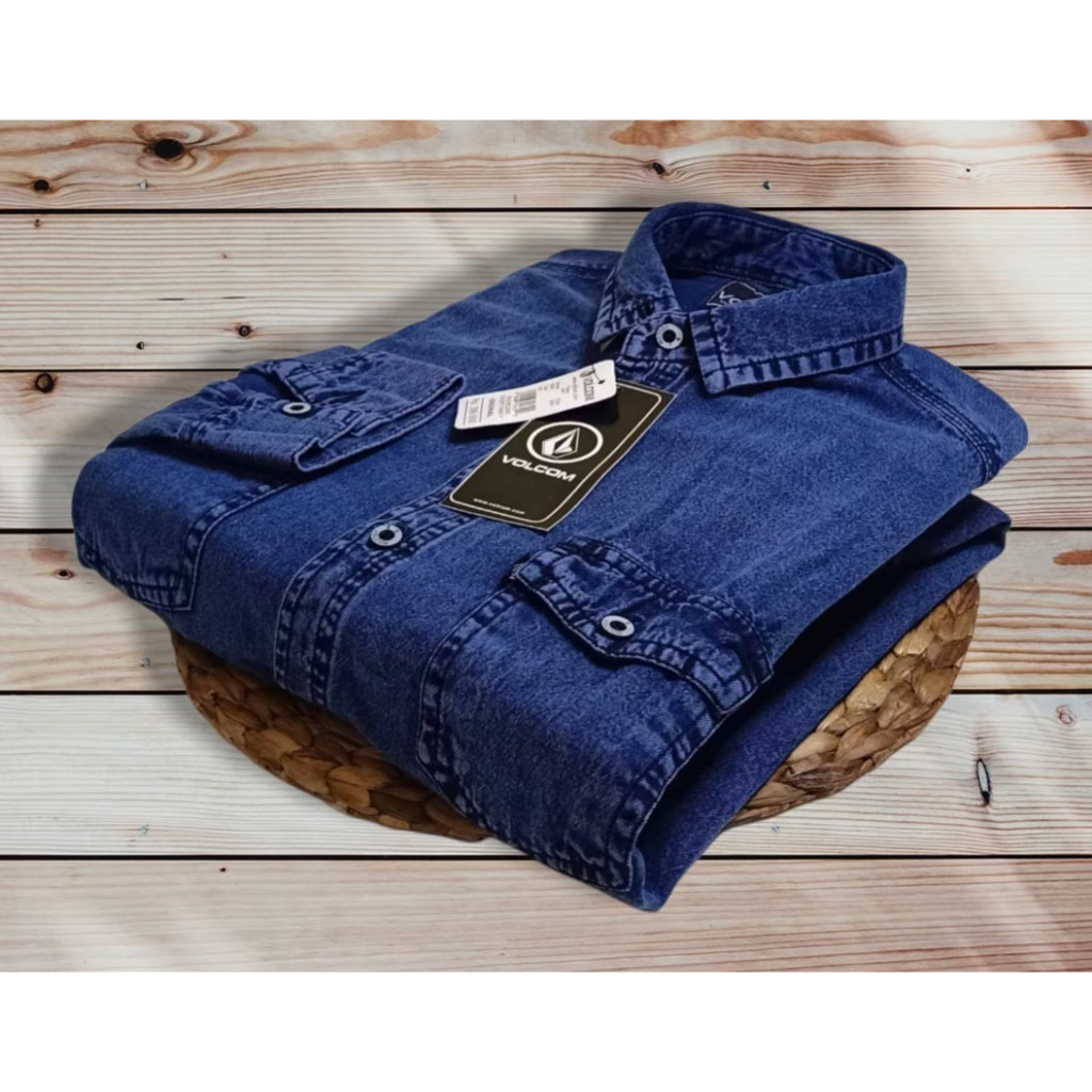KEKINIAN  Kemeja Jeans Denim Pria Distro Premium / Baju Kemeja Jeans Pria Lengan Panjang Dewasa / Je