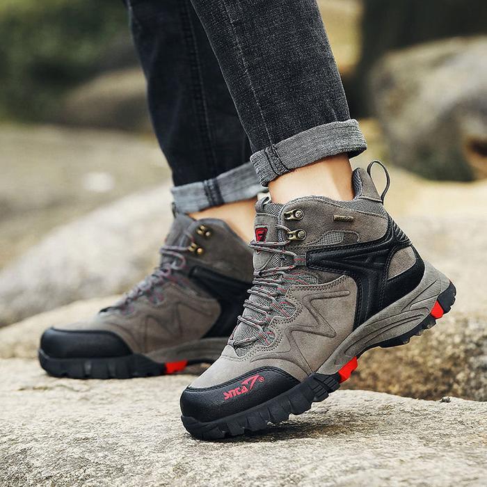 [ABIM SPORT] Sepatu Gunung SNTA 496 - Grey Red Semi Waterproof + Tali Cadangan Outdoor 100% Original