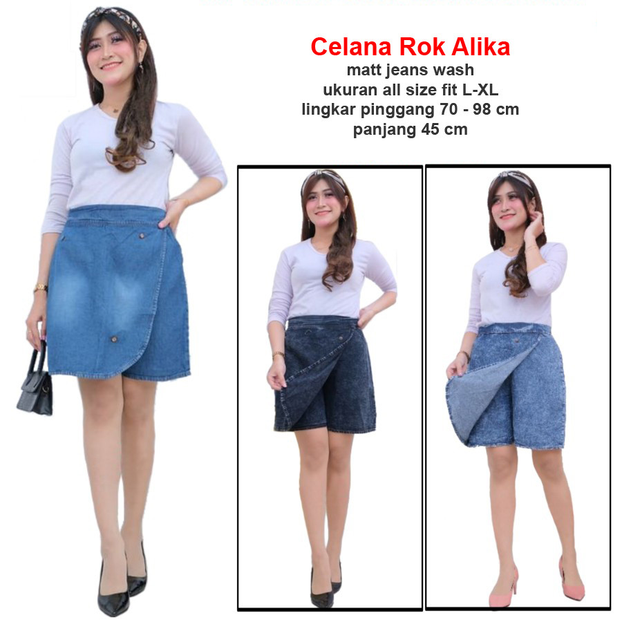 Celana Rok Jeans Pendek Wanita Alika Celana Rok Denim Kekinian