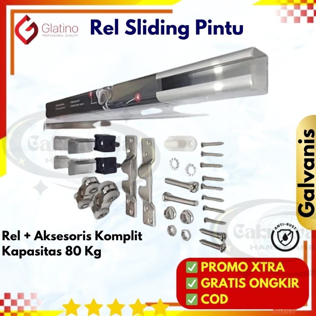 Glatino Rel Pintu Geser Sliding 1 set 180 210 240 300 cm || Rell Sleding Door Rail Galvanis Besi Pin