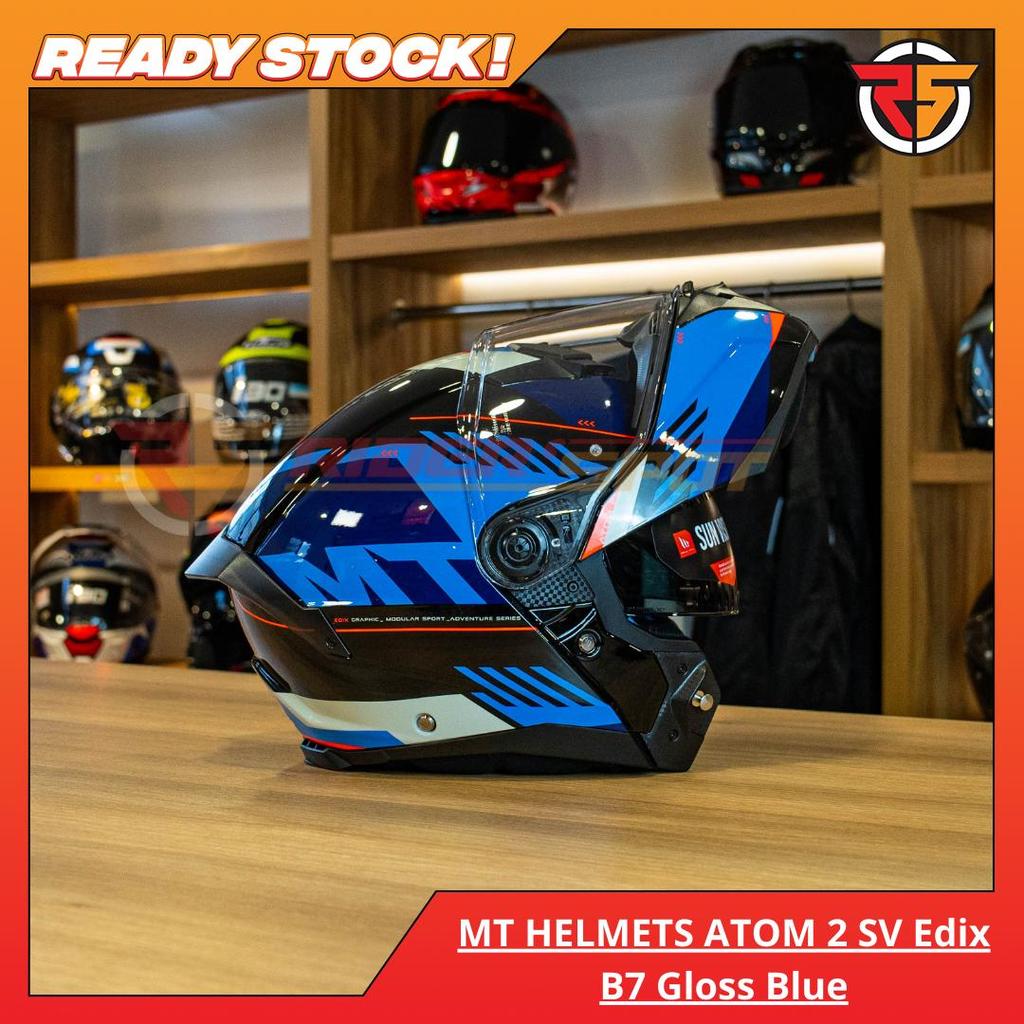 Helm Motor MT HELMETS ATOM 2 SV Edix B7 Gloss Blue Modular Original Touring