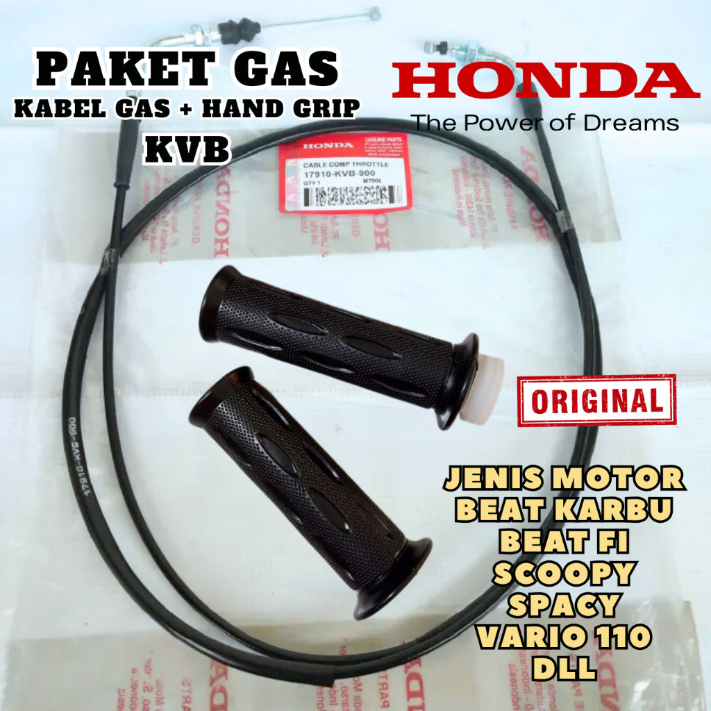 Paket Kabel Gas Dan Hand Grip  KVB Beat Karbu Beat Fi Scoopy Spacy Vario 110 Original Honda
