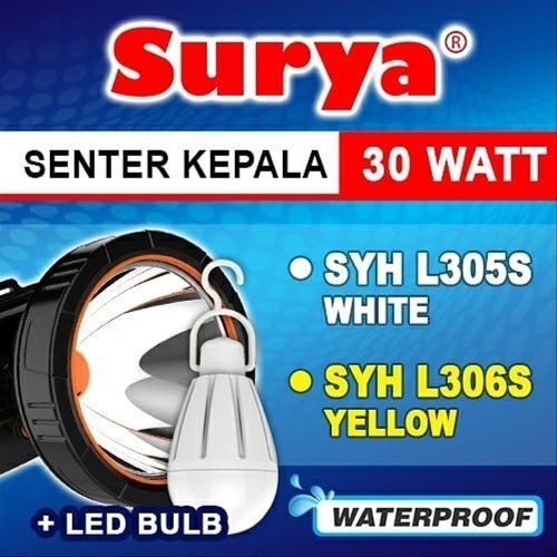 Senter Kepala Surya SYH L 305/306 S 30 Watt Putih/Kuning free lampu LED Surya SYH L305S Headlamp