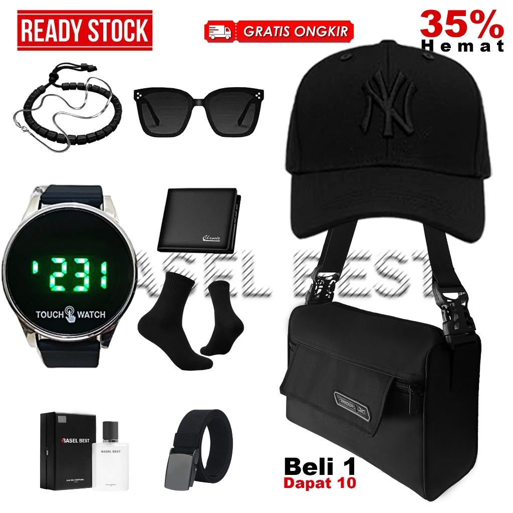 Paket Combo Termurah Cowok Stylish / BUNDLE PRIA & Aksesoris Istimewa Pria [SlingBag+Topi Baseball+J