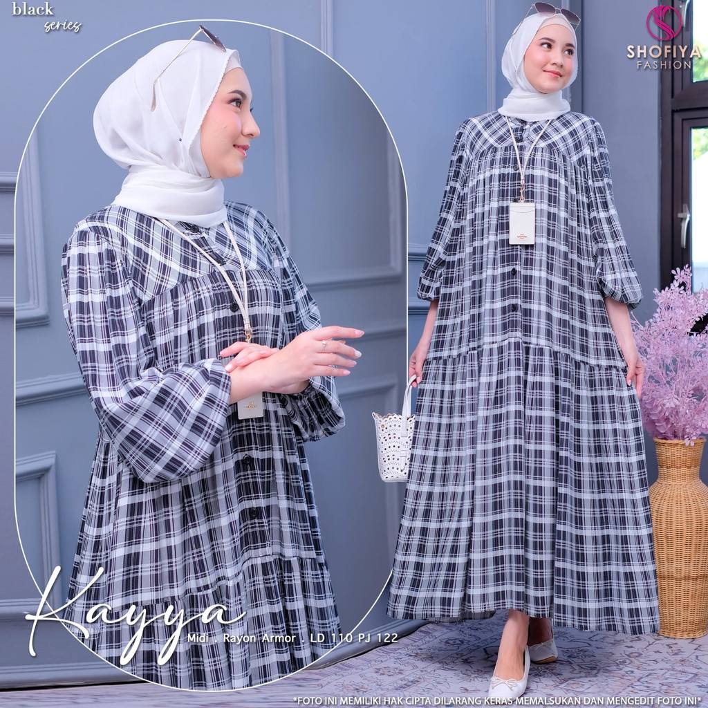SHOFIYA OFFICIAL STORE KAYYA DRESS WANITA MUSLIM TERBARU MOTIF KOTAK KOTAK CANTIK ELEGANT