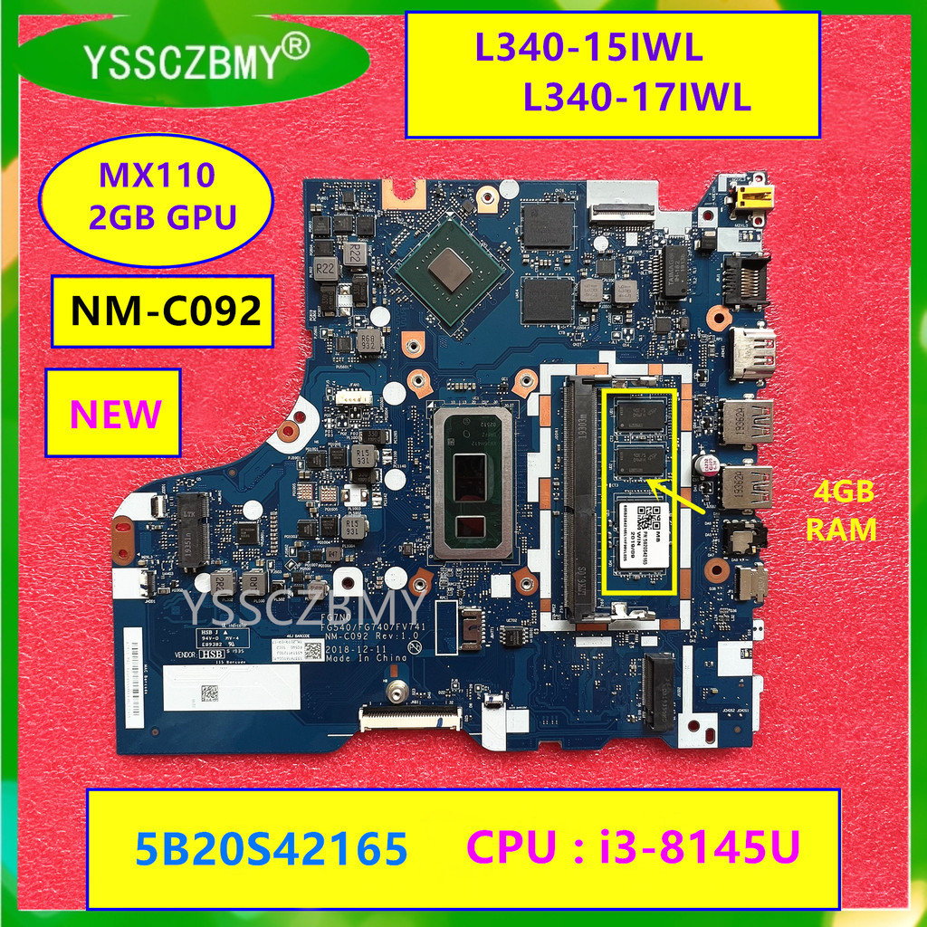 NEW NMC092 For Lenovo IdeaPad L34015IWL L34017IWL Motherboard 5B20S41710  5B20S42165 with CPU i3 814
