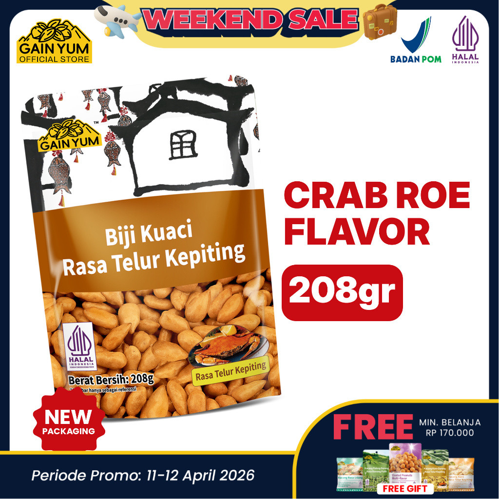 Gain Yum - Kuaci Kupas Rasa Telur Kepiting 208g