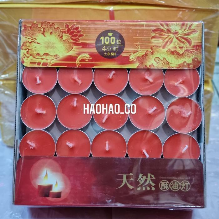 Lilin Bulat Gepeng Kecil isi 100 / Kotak | Merah dan Kuning - Merah