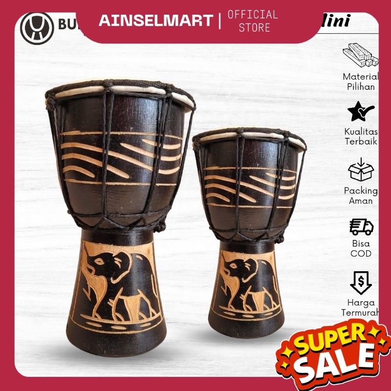 Mainan Kendang Jimbe Mini Alat Musik Gendang Jimbe Anak Kecil Motif Ukir untuk Hiasan Souvernir AM