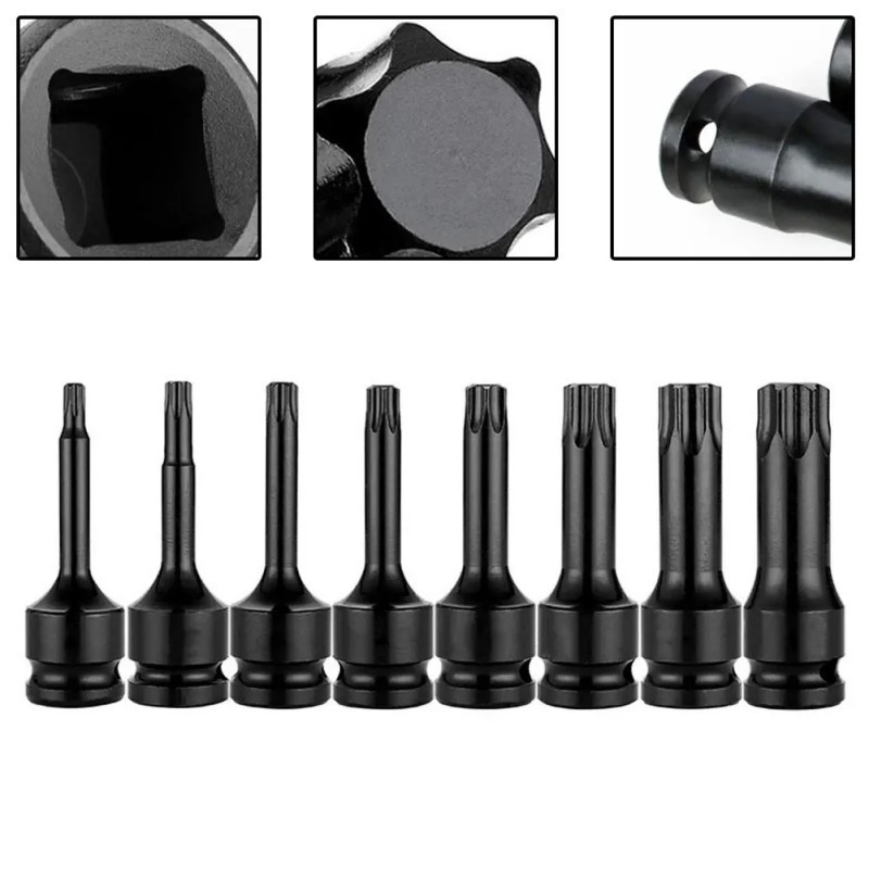 5PCS Mata Kunci Shock Bintang Star Bit Socket Torx Impact Soket Bintang 1/2 Inch T40 T50 CR-MO