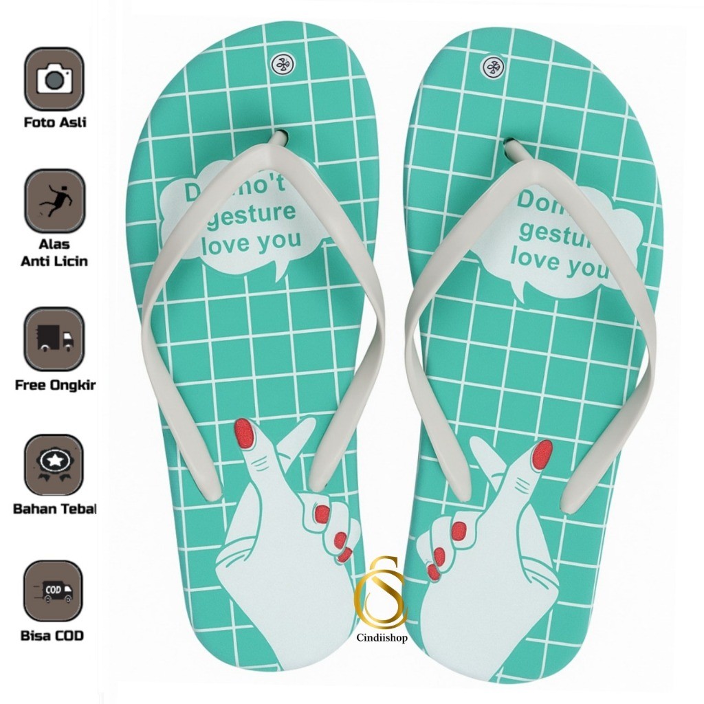 SANDAL JEPIT Wanita MOTIF TANGAN Sendal SPON Rumah LOVE SARANGHEYO KOREA