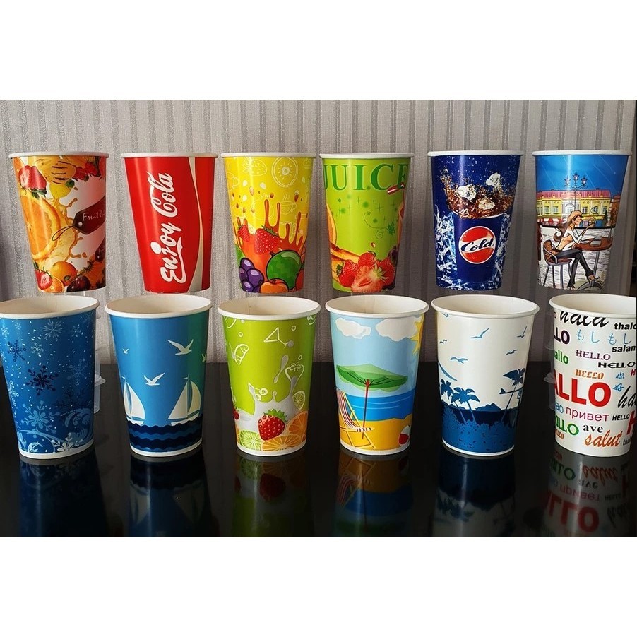 KYK PAPER CUP 16oz MOTIF PRINTING PAPER CUP TINGGI SEDANG + TUTUP ANEKA BENTUK PAPER CUP PRINTING 16