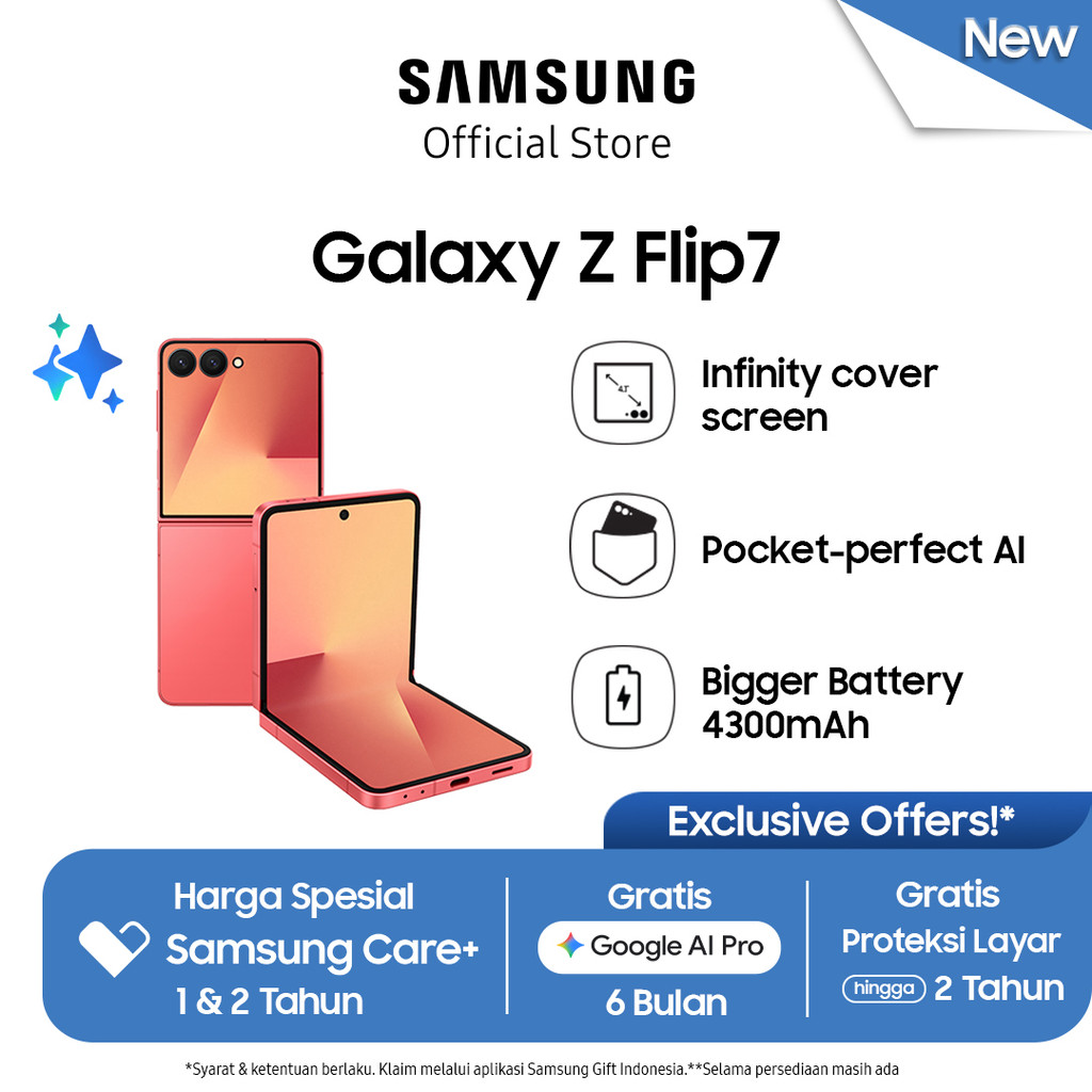 Samsung Galaxy Z Flip7 12/512GB - Coralred | Hp Lipat AI | Kamera 200MP