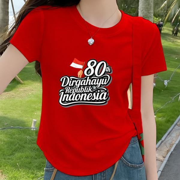 Kaos Wanita Model Oval 17 Agustus Lengan Pendek - Baju Merah Edisi Hari Kemerdekaan INDONESIA - Kaos