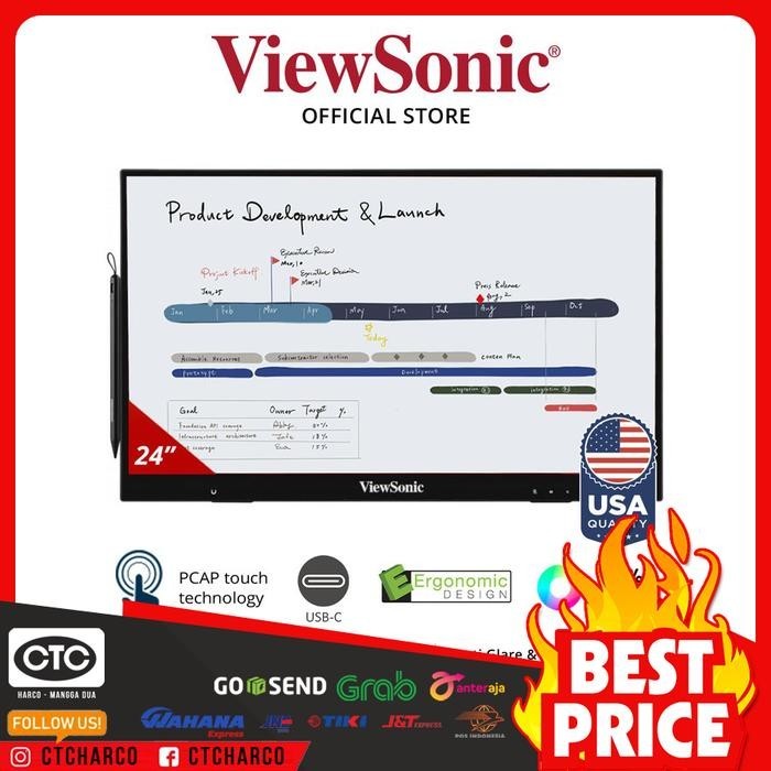 Monitor ViewSonic ID2456 24" LED Touch Drawing Pen Display FHD 1080p