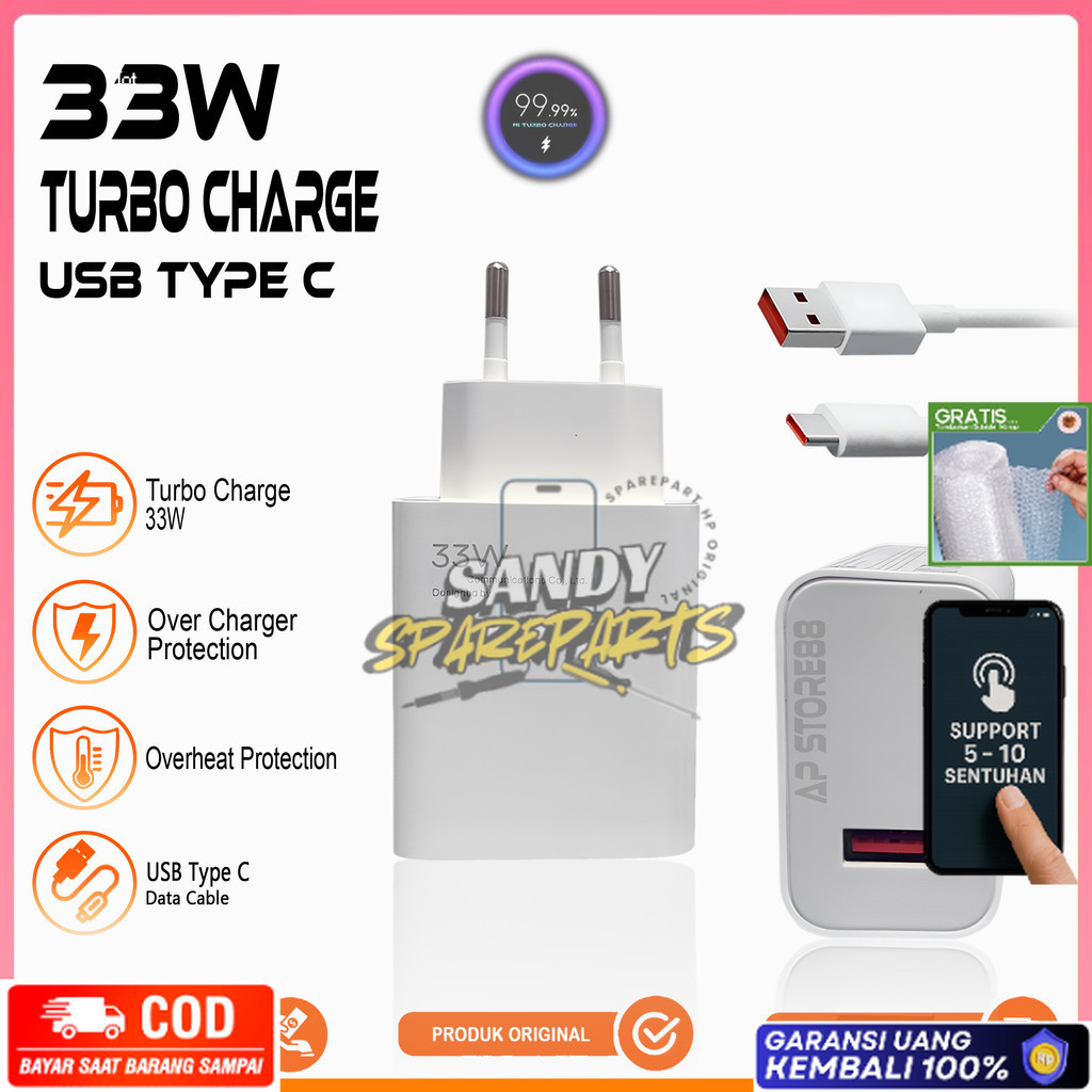 Garansi Charger Casan Cas Xiomi POCO M5s F3 X3 M4 Original Pro TURBO CHARGE 33W Type C Ready
