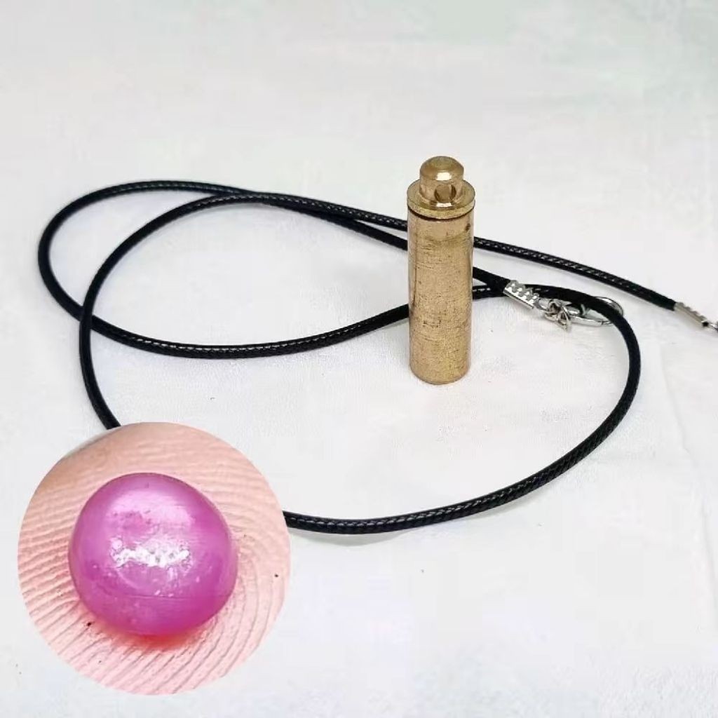 Kalung batu ruby / ruby mini liontin bentuk labu kuningan batu tali