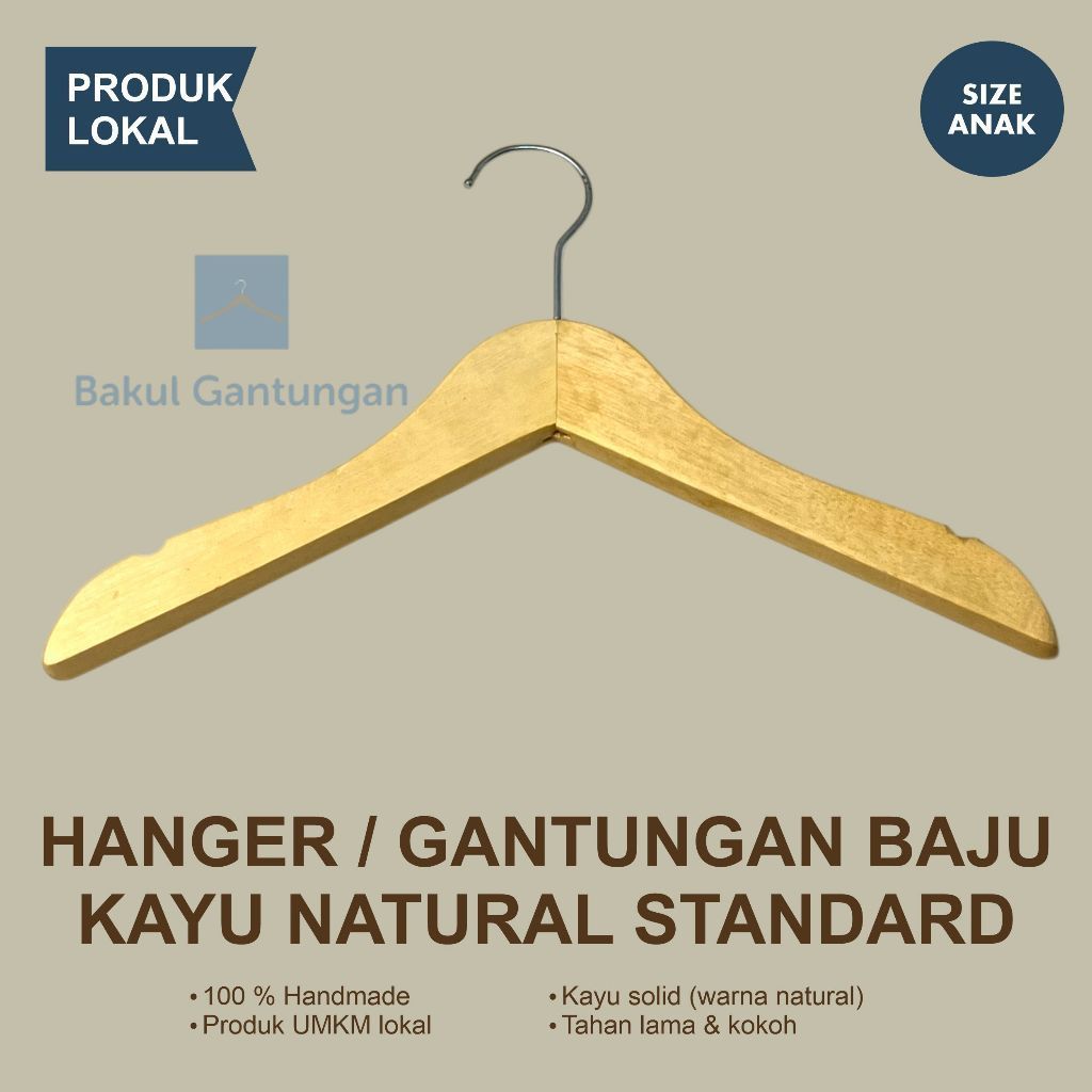 Hanger Kayu Natural Aesthetic | Gantungan Baju Kayu Standard Ukuran Baju Anak Kualitas Hemat Fungsio