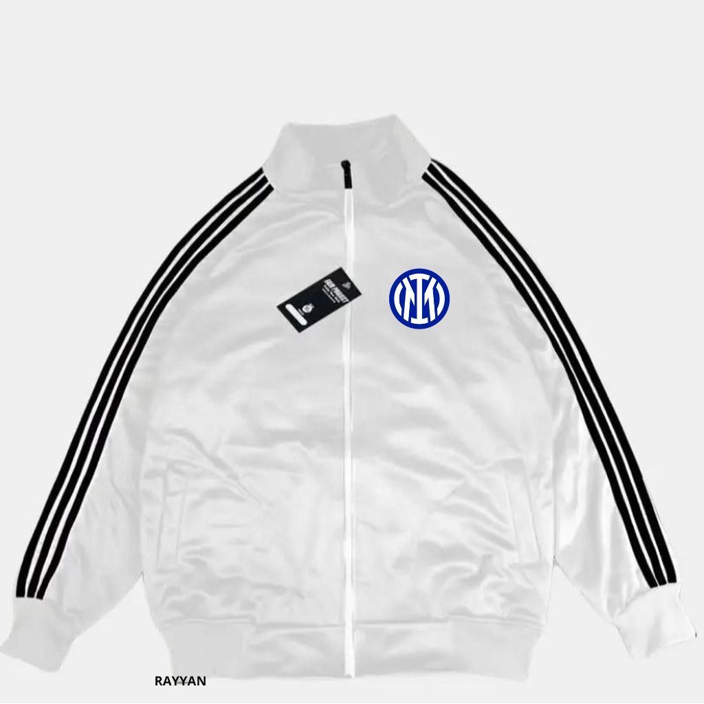 Inter Milan Jacket Tracktop Unisex Footbal Club Top Eropa / Dunia Warna White Motif List Tangan Hita