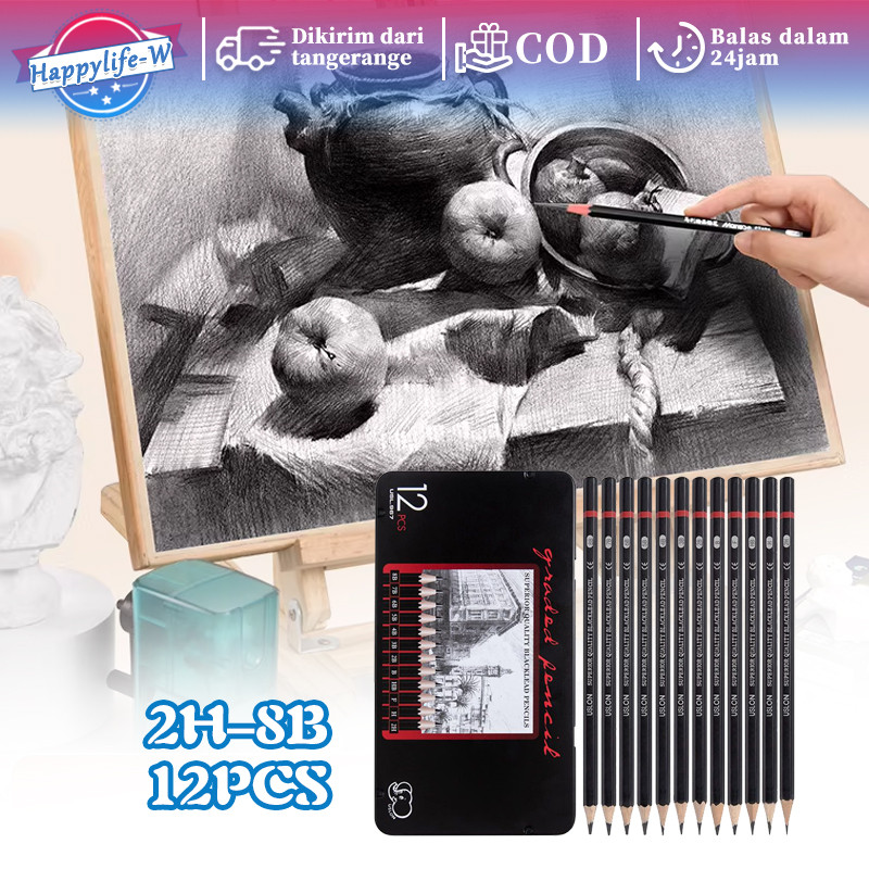 Pensil Sketsa Set 12pcs/Set Pensil Menggambar Sketsa Pensil Gambar Sketsa Set Lengkap 2H-8B