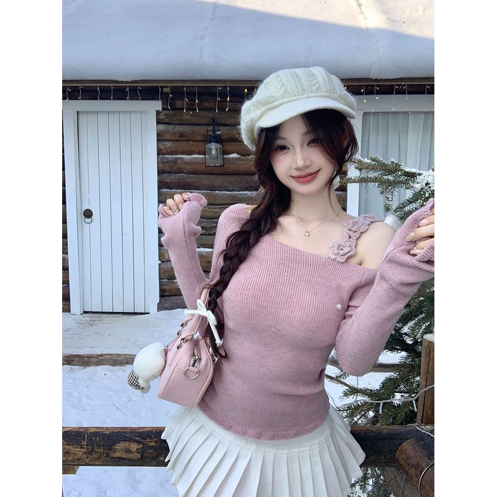 Aroana 2026 Atasan Wanita Baju atasan rajutan off-shoulder wanita bawahan baru