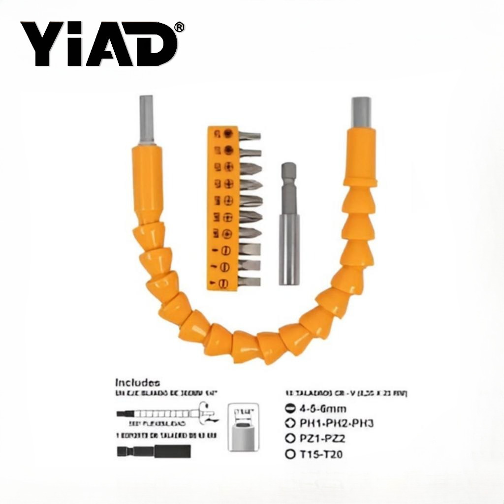 YIAD 30cm Adaptor Mata Bor Fleksibel, Set Poros Fleksibel, Batang Perpanjangan Obeng Hexagonal Fleks