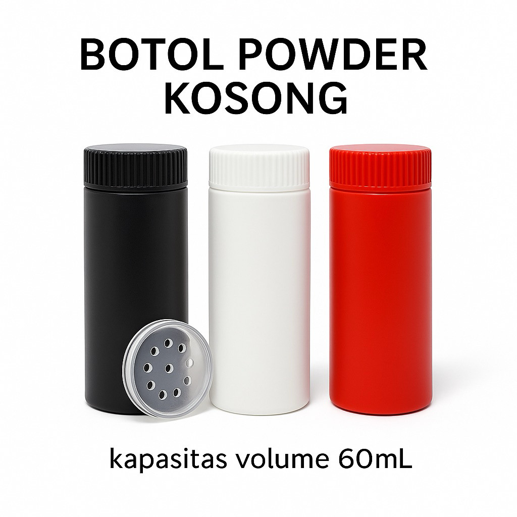 Botol Powder Kosong 60ml | Wadah Bedak Hair Powder Plastik Hitam Putih Travel Sizeambrose
