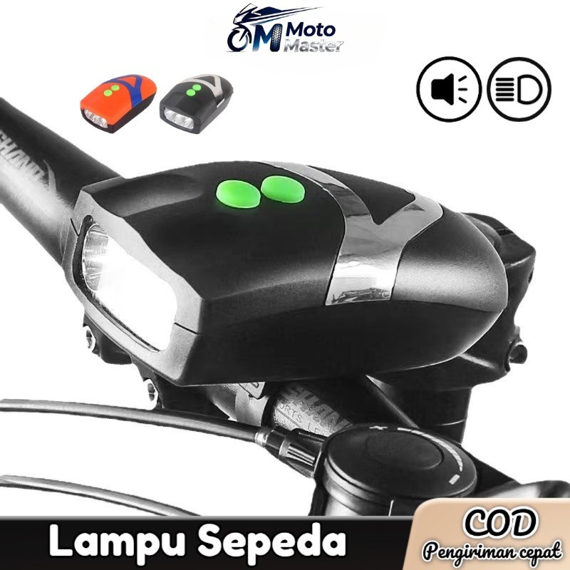Lampu Sepeda Plus Bel Klakson / Lampu Depan Sepeda 3 LED Mode Plus Klakson / Lampu Sepeda LED