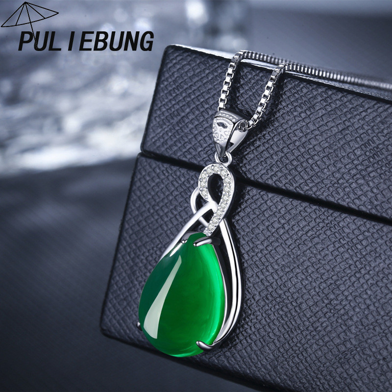 Liontin Tetes Air Berongga Chalcedony Perak 925 yang Elegan