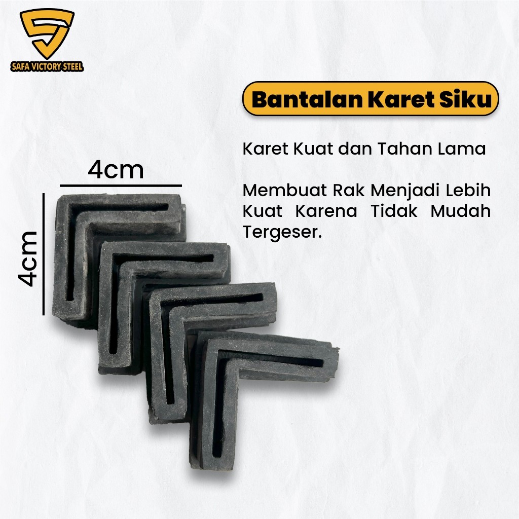 Bantalan Karet Rak Siku 4x4 CM (1 Set 4 Pcs) | Pelindung Lantai Rak Besi Anti Geser & Awet