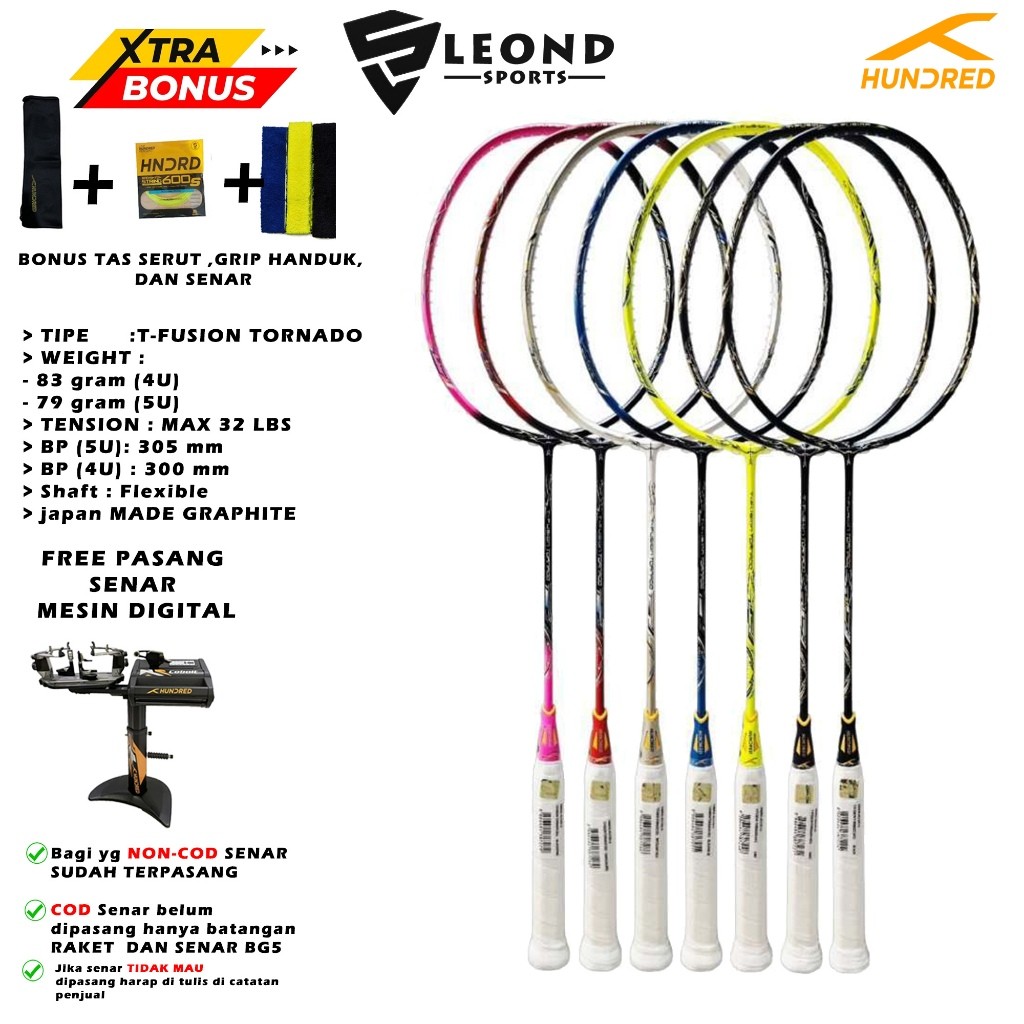 Raket Badminton Hundred T-Fusion Tornado 4U 5U Raket Bulu Tangkis Hundred Tfusion