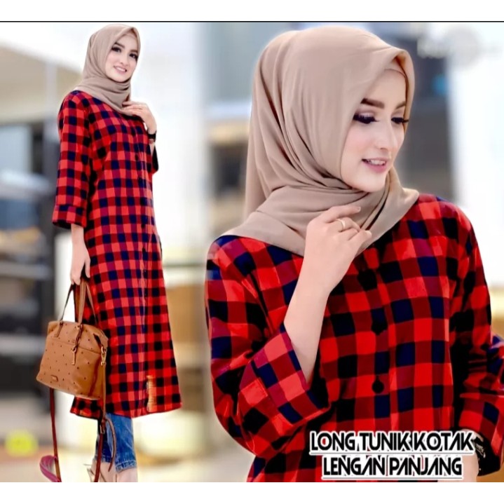[ PROMO ] Long Tunik Kotak-Kotak Lengan Panjang// Dress Kotak-Kotak Terlaris// Tunik Kotak-Kotak Ter